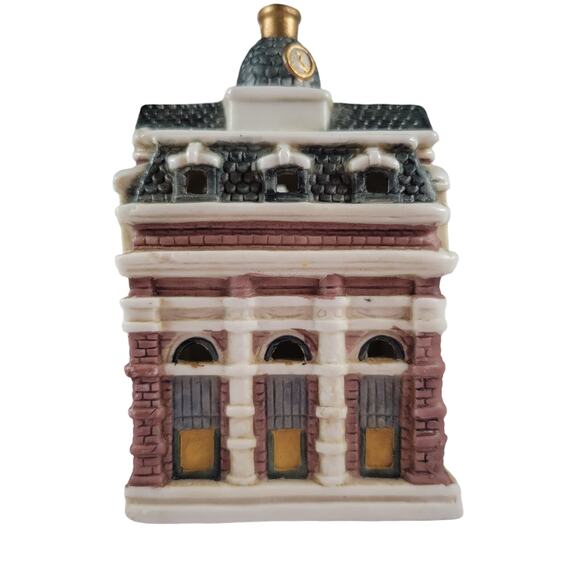 Vintage 5” Christmas Village Holiday Ceramic City Hall, Porcelain Miniature - Picture 9 of 16
